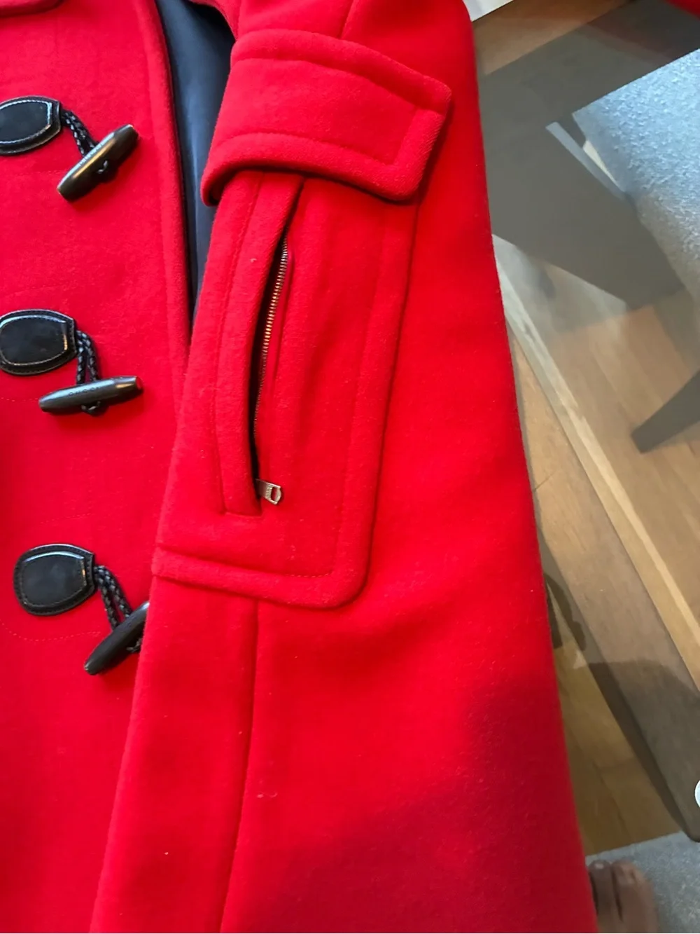Gucci Red Wool-Blend Coat with Black Toggle Accents